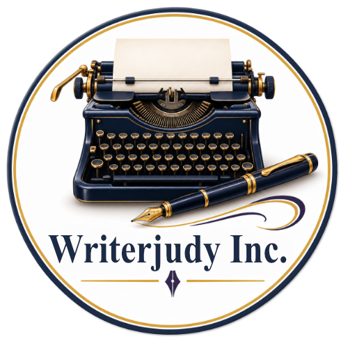 Writer Judy Inc. Logo of an old typewriter and pen